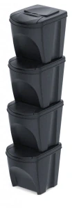 Sada 4 odpadkových košů SORTIBOX černý, objem 4 x 25 L